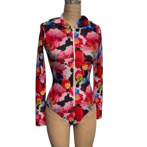 Cover Swim Floral Print Hooded One Piece Bodysuit Womens Size S Made in USA